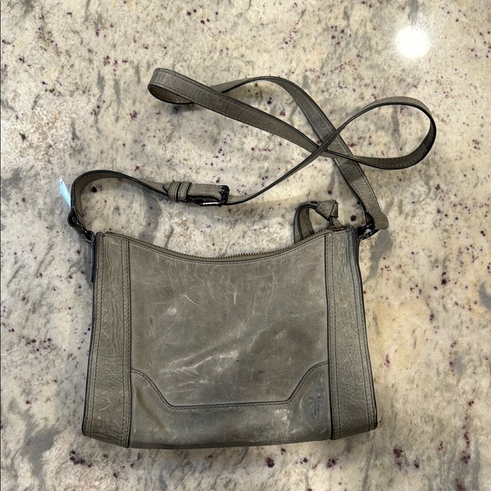 Gray Leather Crossbody Bag
